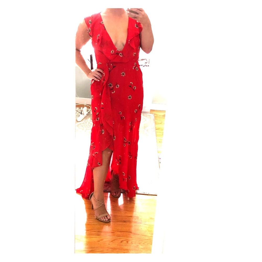 Lulus Red Floral Maxi Dress